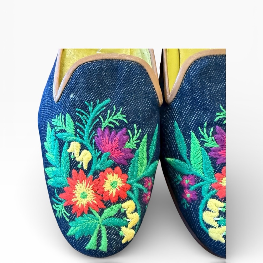 Stubbs & Wooten Emrodiery Vibrant Floral Denim Mules Slip On 7.5 - Picture 4 of 14